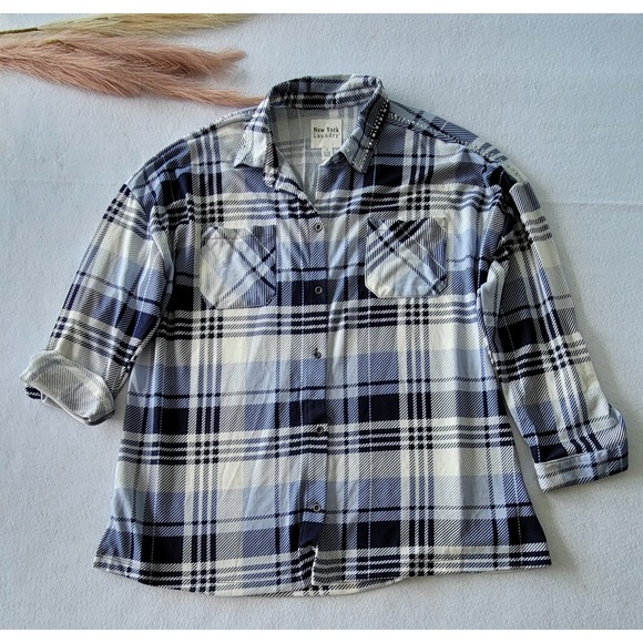 New York Laundry Tops - New York Laundry Womens Blue and White Plaid Shirt Size Large Size 3X